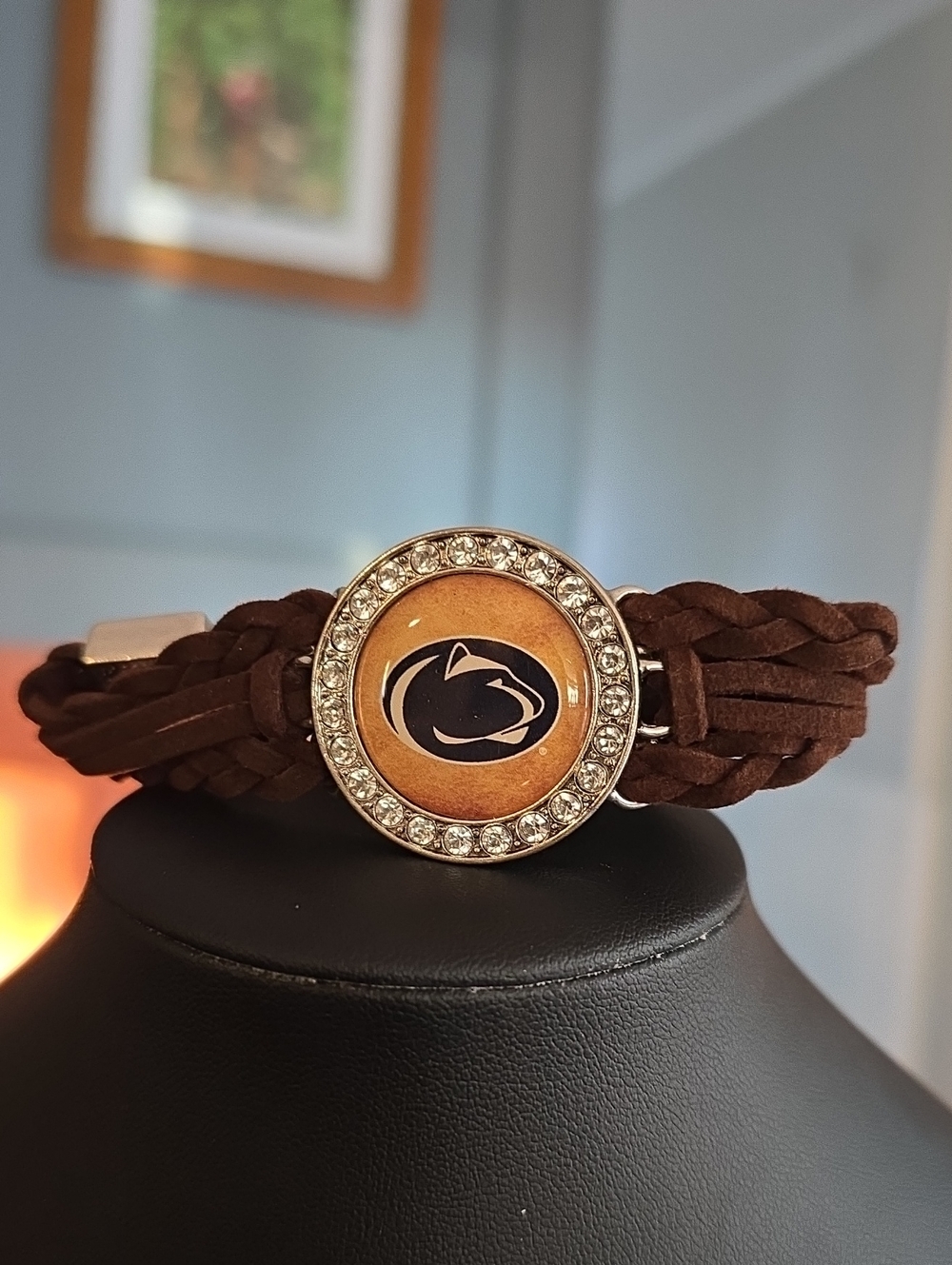 Penn State Nittany Lions Braided Leather Rhinestone Bracelet